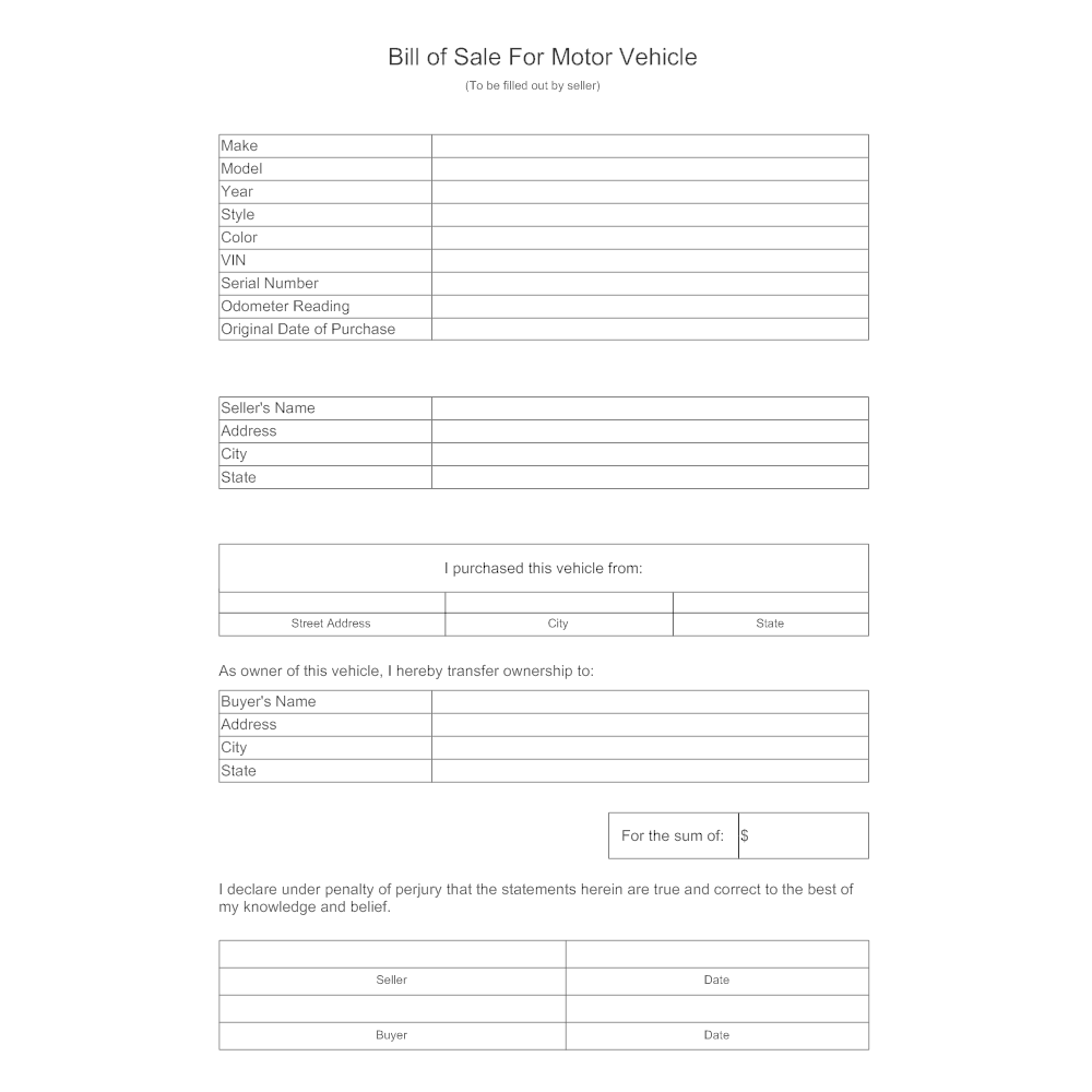 Example Image: Bill of Sale for Motor Vehicle