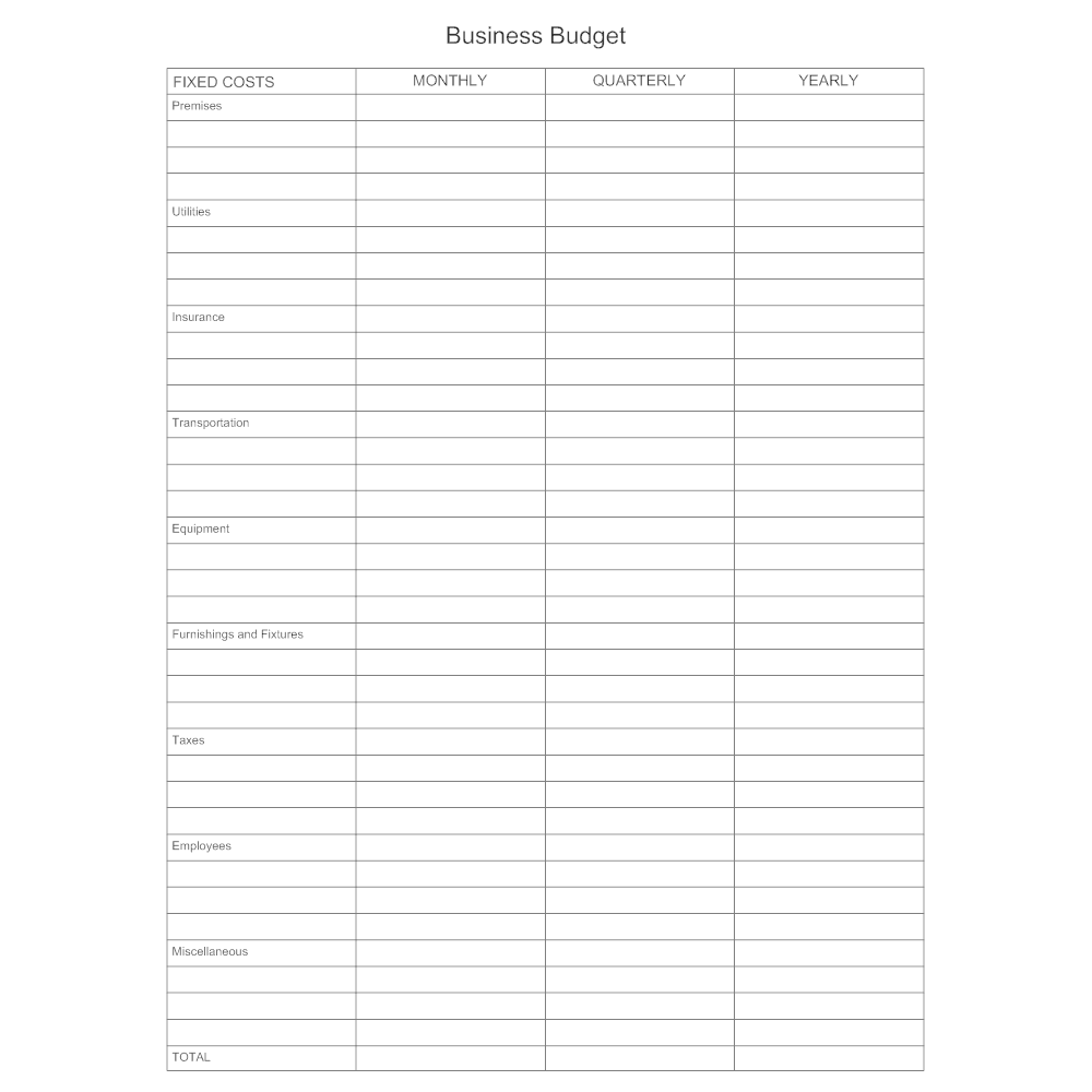 Example Image: Business Budget Form