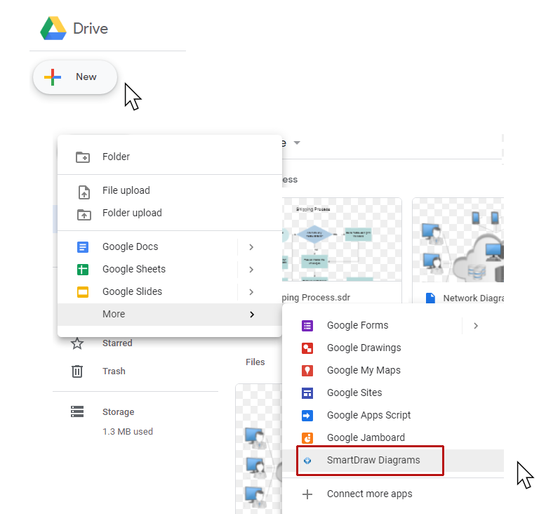 Create new SmartDraw diagrams from Google Drive