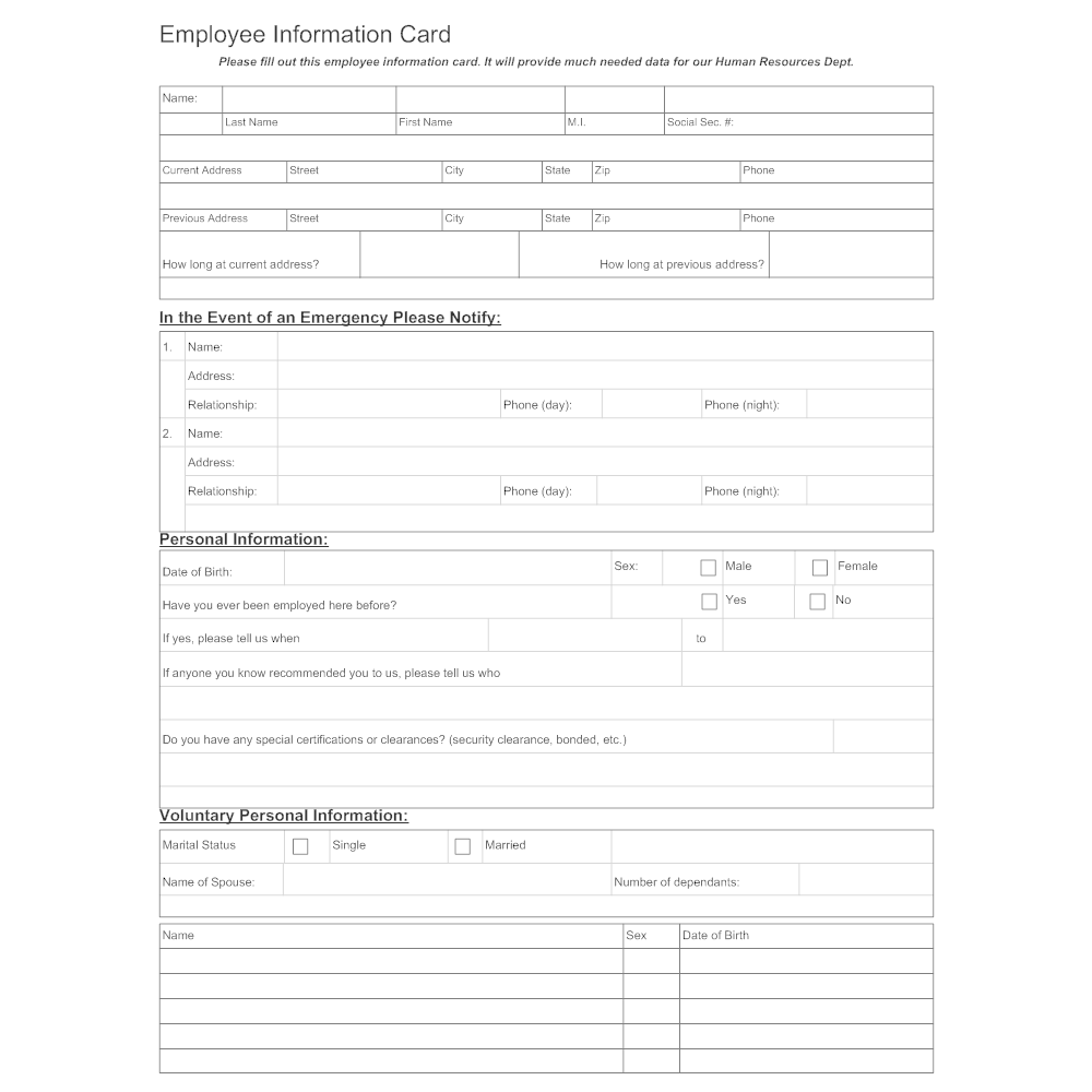 Example Image: Employee Information Sheet