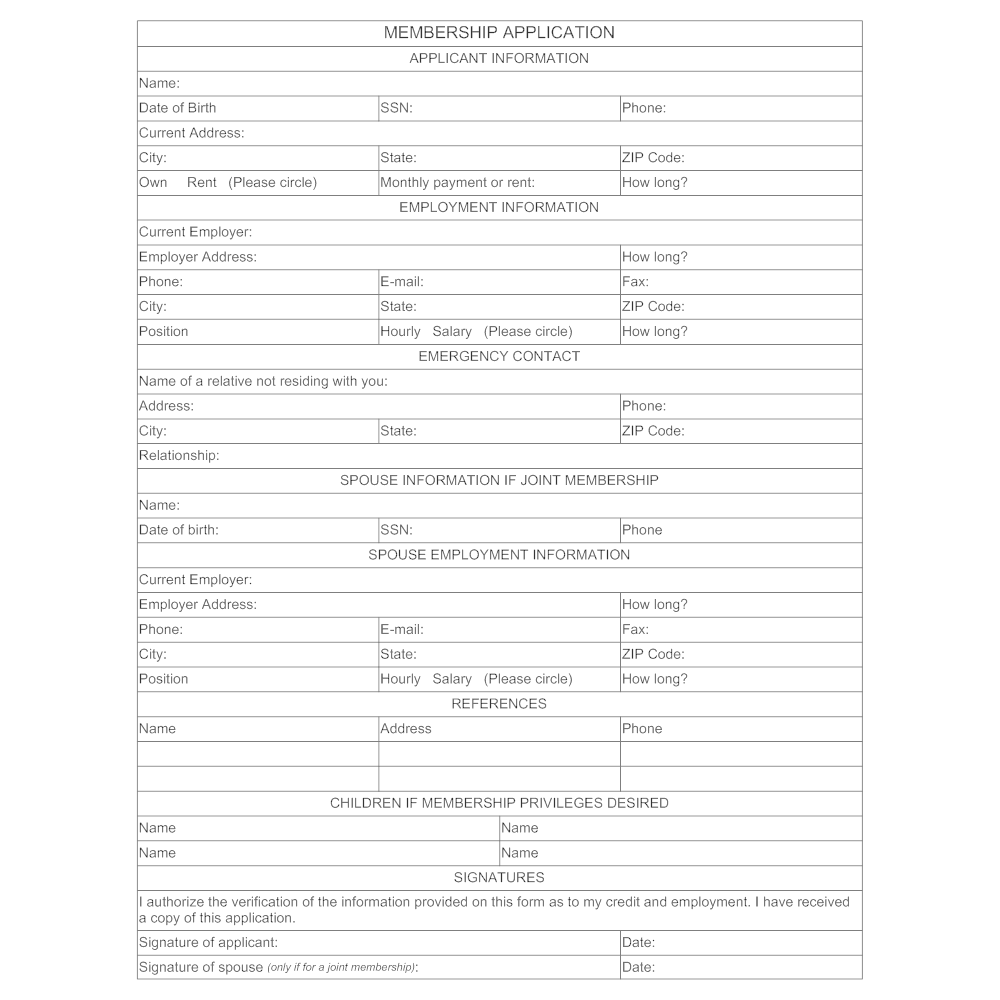 Example Image: Membership Application Form