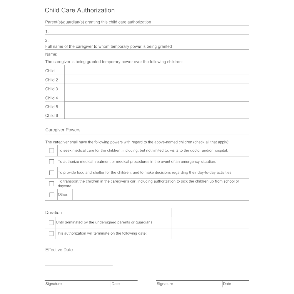 Example Image: Child Care Authorization Form