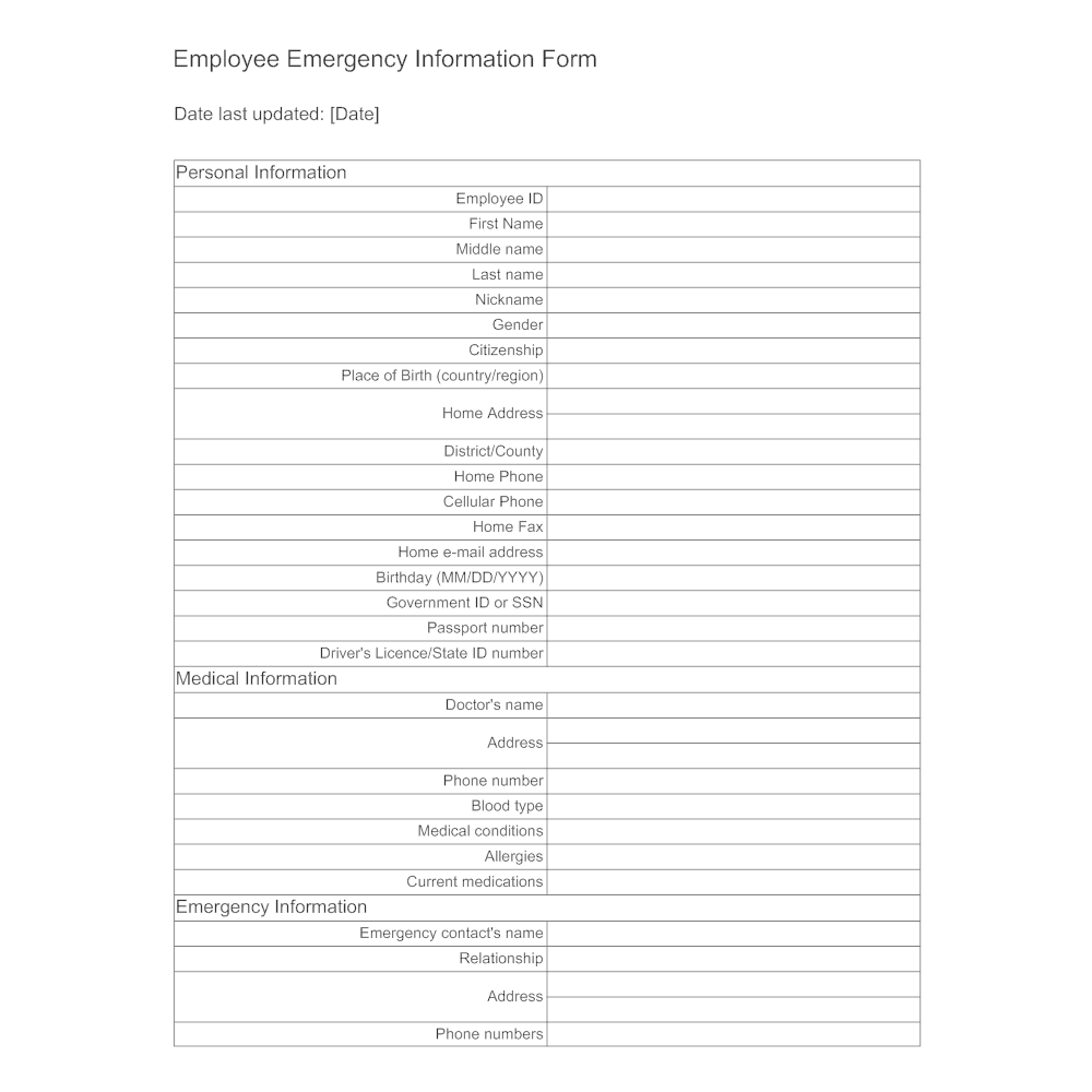 Example Image: Employee Emergency Information Form