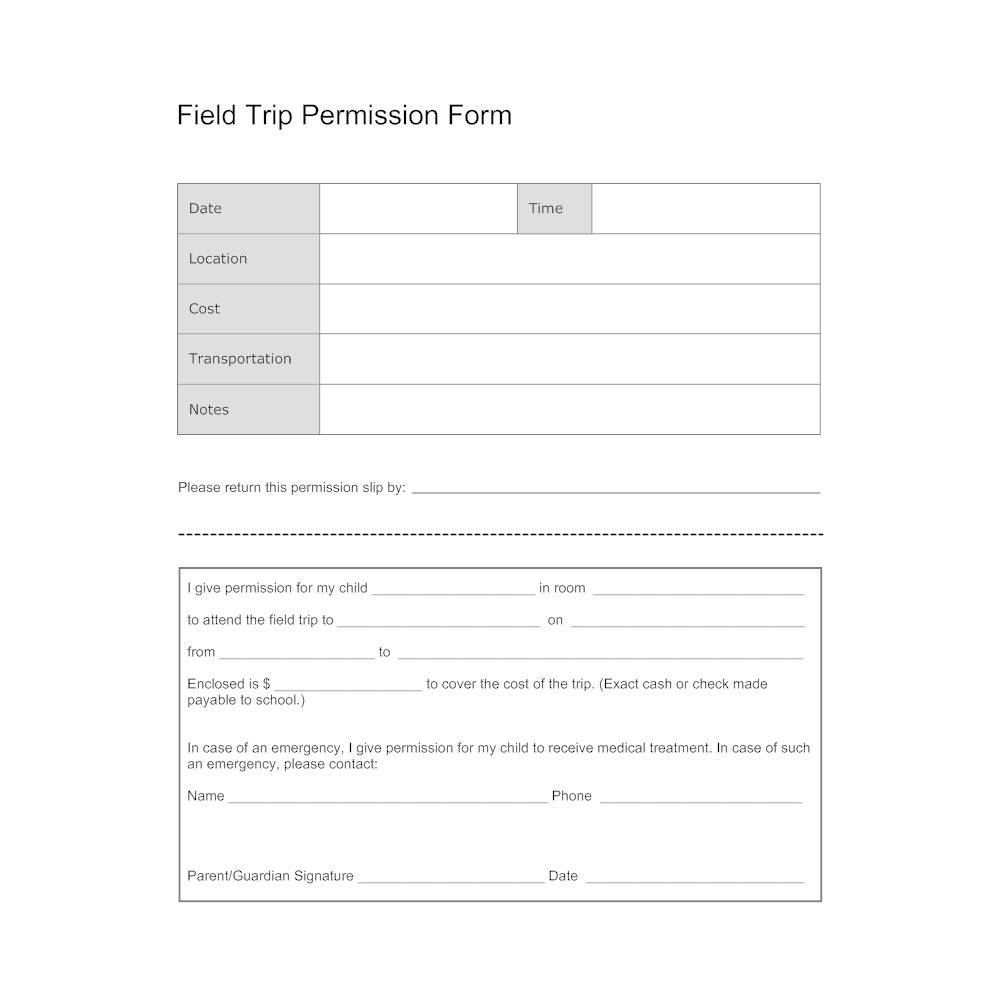 Example Image: Field Trip Permission Form Template