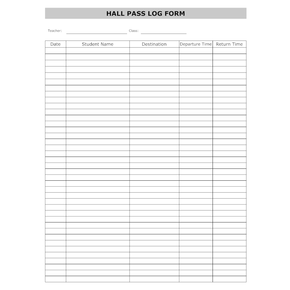 Example Image: Hall Pass Log Form