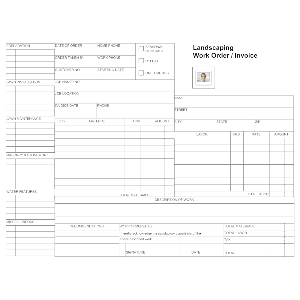 Example Image: Landscaping Work Order Form