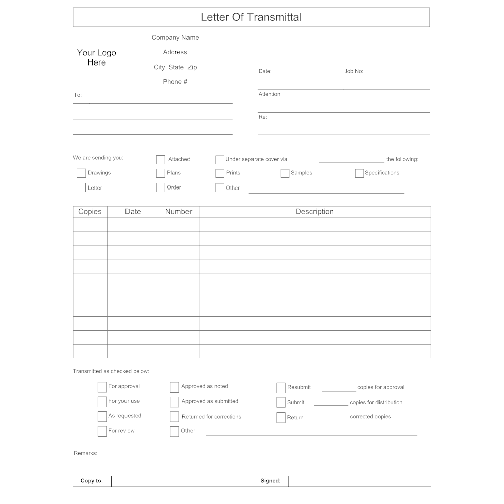 Example Image: Letter of Transmittal Form