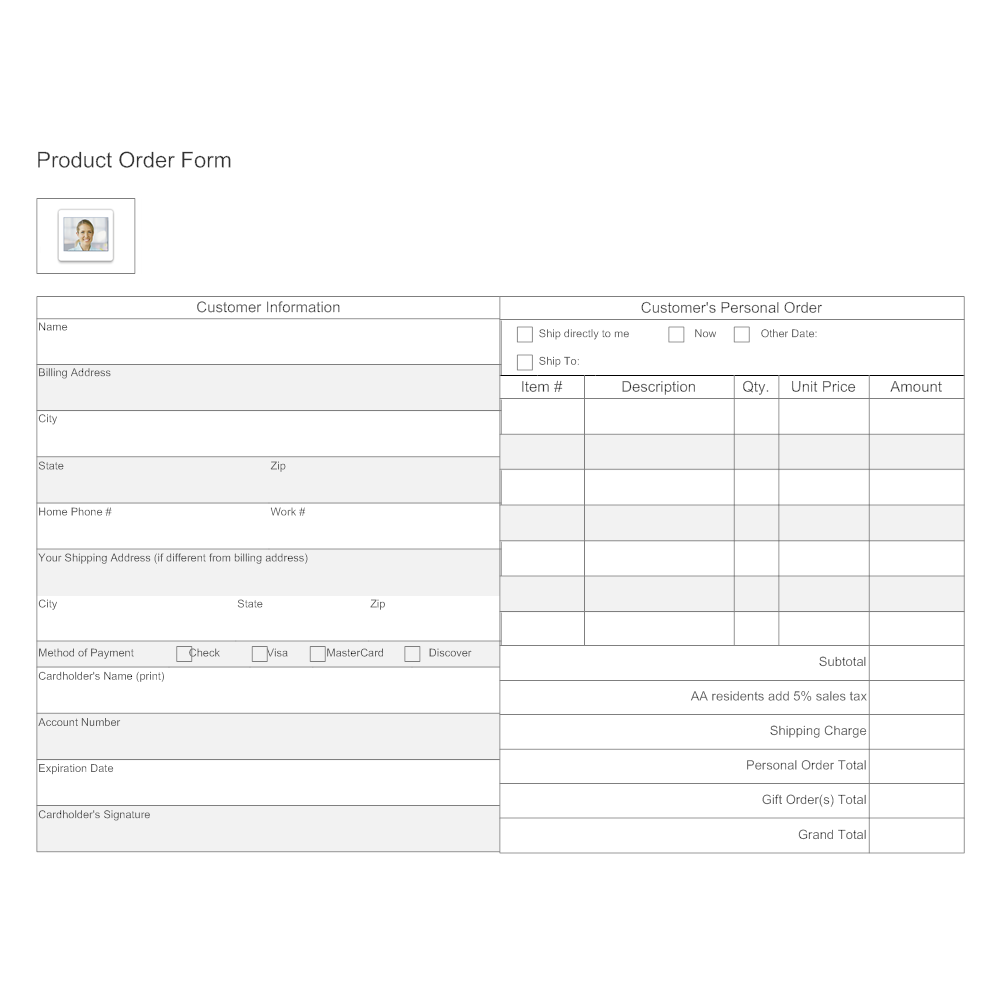 Example Image: Product Order Form